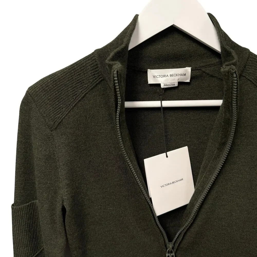 NWT Victoria Beckham Fine Merino Wool Blend Zip Up Jacket Oregano Green Small - Picture 6 of 9